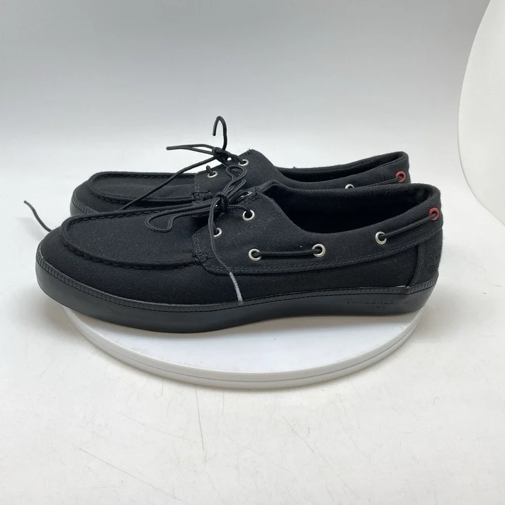 Timberland Union Wharf Canvas Boat Shoes Mens 8.5 Black 2-Eye A0841 Casual Shoes